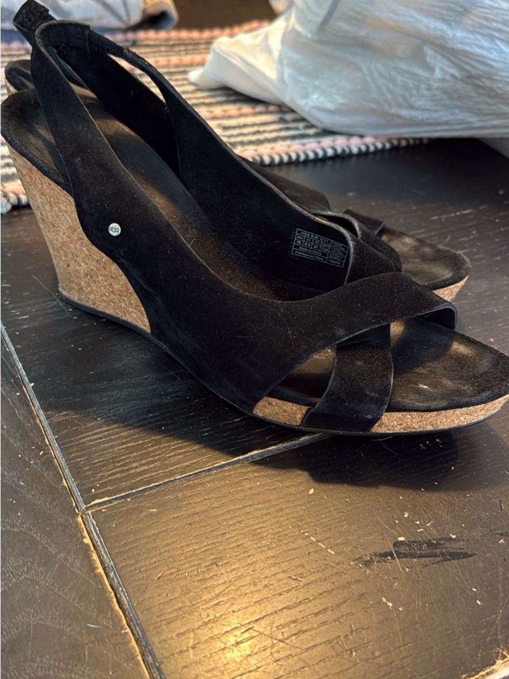 UGG Hazel Suede Slingback Cork Wedge Sandal Black Women's sz 10
